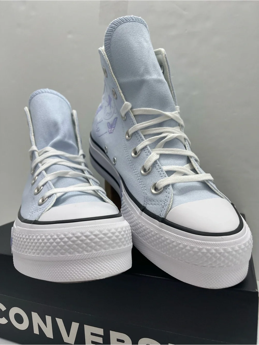 Converse CTAS LIFT HI BLUE SUPERMOON/WHITE/BLk Platform Purple Butterfly Accents